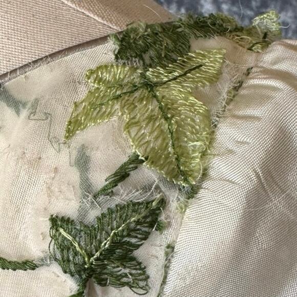 Vintage 1950s Emma Domb White Chiffon Tulle Cupcake Prom Dress Green Embroidery - Picture 11 of 16